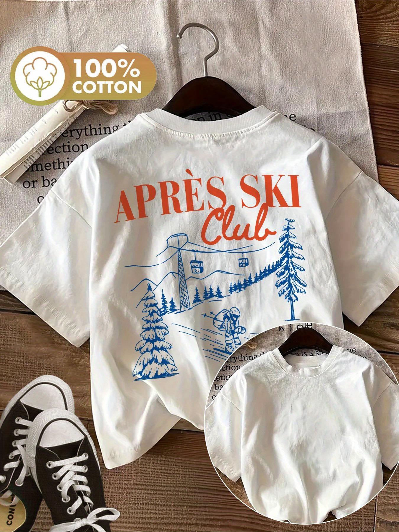 

Back Print Ski Club TShirt Womens Vintage Cotton Shirt Soft Short Sleeve Crew Neck Casual Graphic Tops Tees Female Clothing S