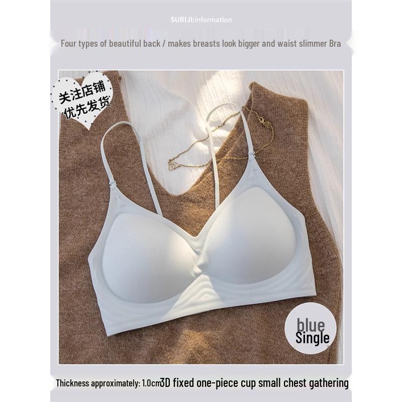 Bezszwowy biustonosz push-up bez pleców dla kobiet z małym biustem, z cienkimi ramiączkami i bezprzewodowymi, usztywnianymi miseczkami