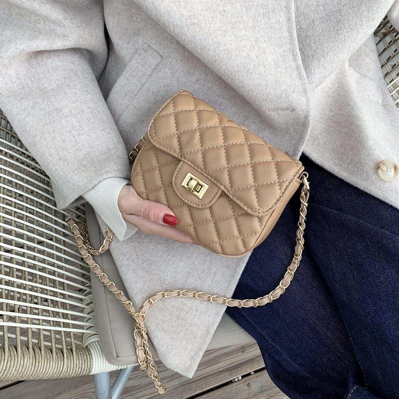 Rombkedja liten väska dam ny high-end textur axel budväska populär liten fyrkantig väska