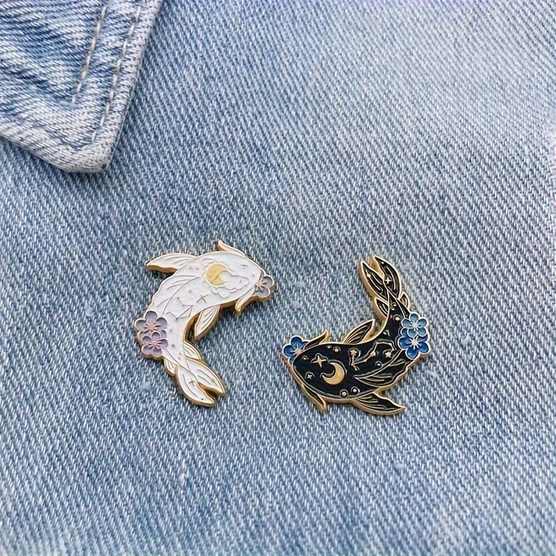 Couple's Personalized Lucky Carp and Koi Fish Brooch Accessories, Black and White Fish Best Friend Couple Set, Badge Jewelry for Women