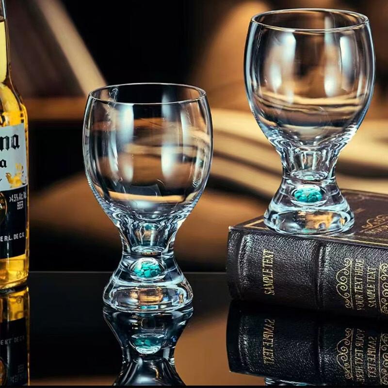 OLOEYIins Gold Foil Wine Glasses with Bamboo Holder