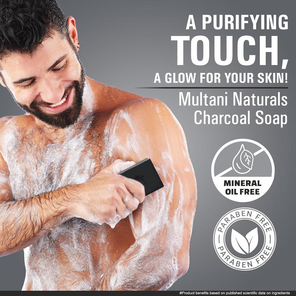 Multani Naturals Charcoal Soap Bar For Oily Skin Deep Cleansing Glycerin Soap 125 gm Pack of 5Pcs Paraben Free Body Wash