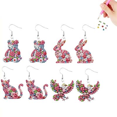 4 Pairs Double Sided Fashion Pattern Diamond Painting DIY Earring Making Kit Holiday Diamond Art Earrings Women Girls Tool Kit