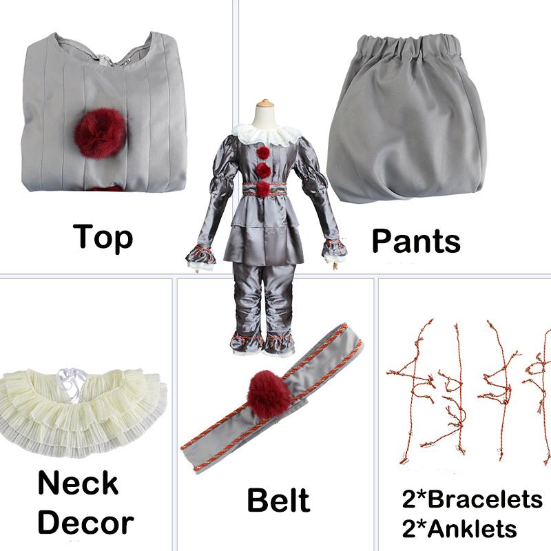 

Costume Pennywise Cosplay Kid Stephen Kings It Clown Suit Joker Halloween Party 160 срібний