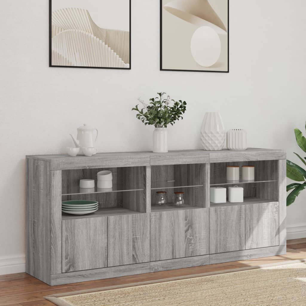 Sideboard with LED Lights Gray Sonoma 162 x 37 x 67 cm