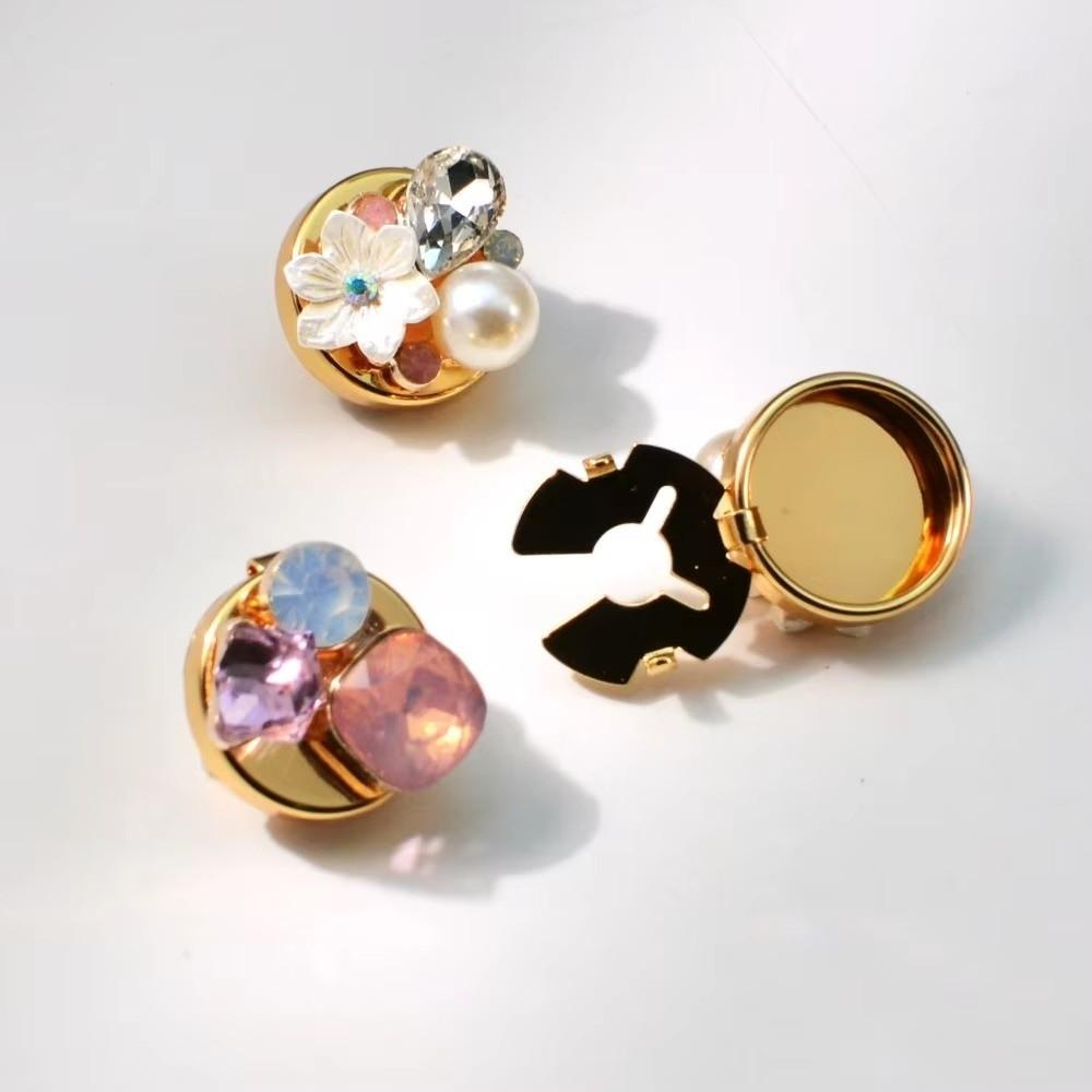 1PC Alloy Pearl Round Shirt Buckle Rhinestone Flower Cufflinksble  for Shirt Dress Decoration