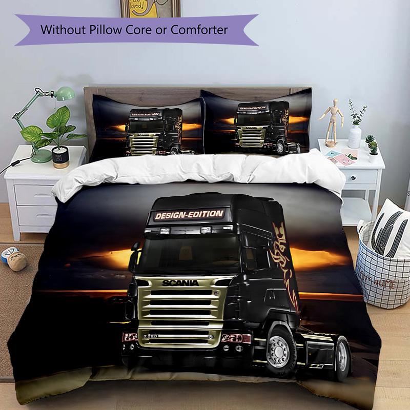 Set Lenzuola 3 Pezzi Stampa Camion Edizione Scania Copripiumino Con 2 Federe Cuscino Casa Regalo di Compleanno