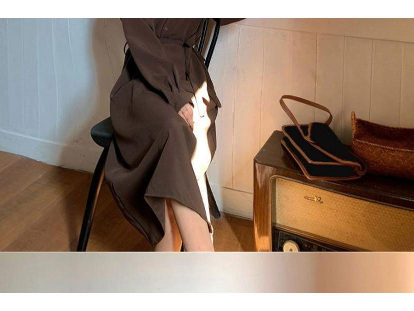 Hepburn Style Black Waist-Cinching Slim Long Dress - Classic Versatile Autumn/Winter Korean Shirt Collar Dress for Women