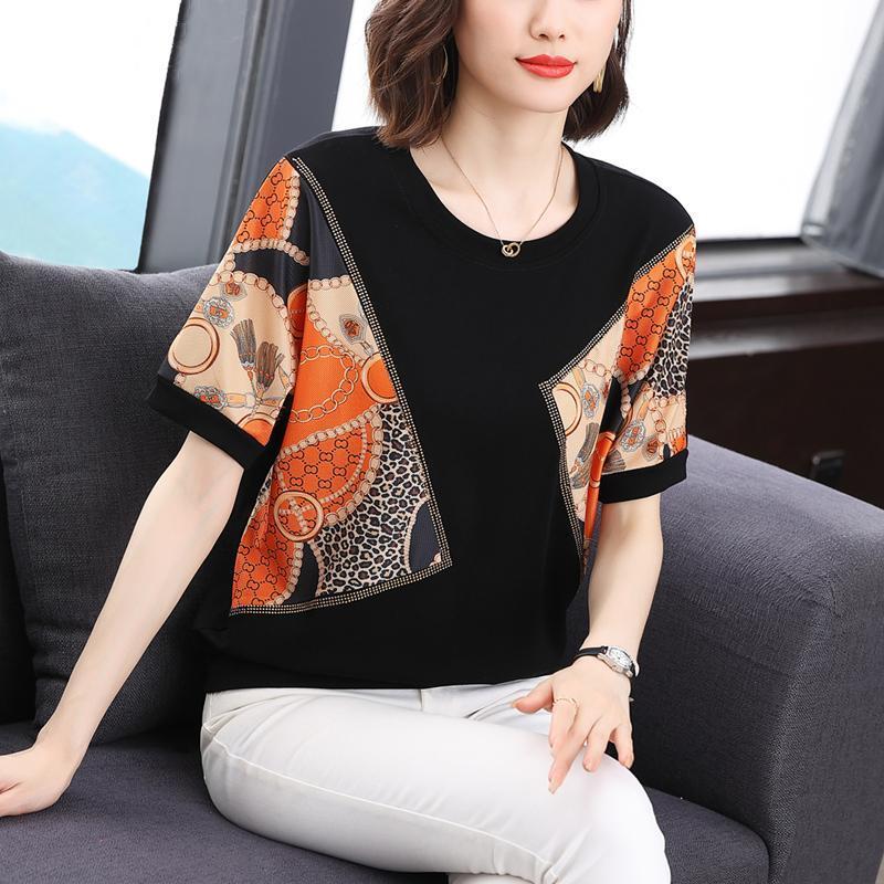 Short Sleeved T-shirt for Women's Summer Plus Size Loose and Slimming