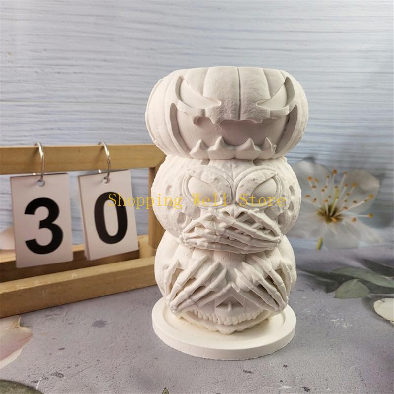 

KX4B Halloween Holder Silicone Moulds Pumpkins Flower Pots Molds Plaster Molds Craft Supplies for Candle Making China Mainland