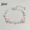 Elegant Rhinestone Bracelet Pink Zircon Sakura Bow Flower Chain Bridesmaid