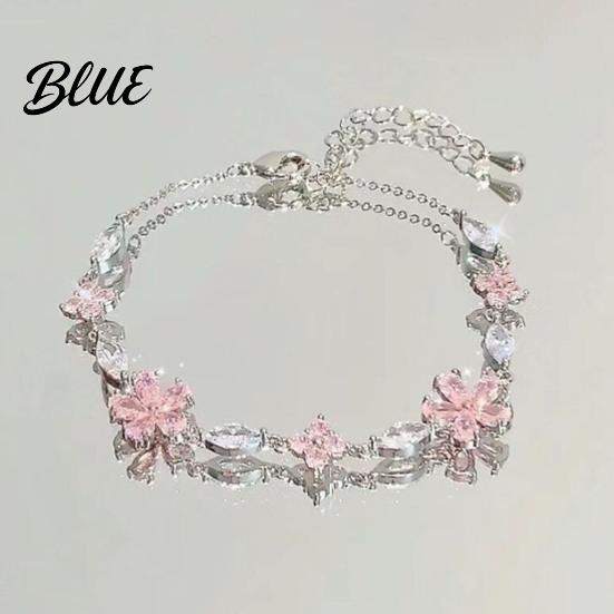 Elegant Rhinestone Bracelet Pink Zircon Sakura Bow Flower Chain Bridesmaid