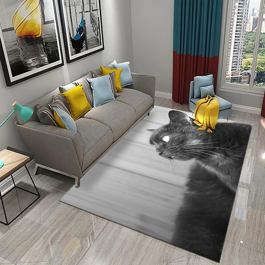 Cute Mystery Black Cat Carpet for Living Room Rugs Children Bedroom Decor Carpet Bathroom Mat Home Decoration Anti-slip Doormat