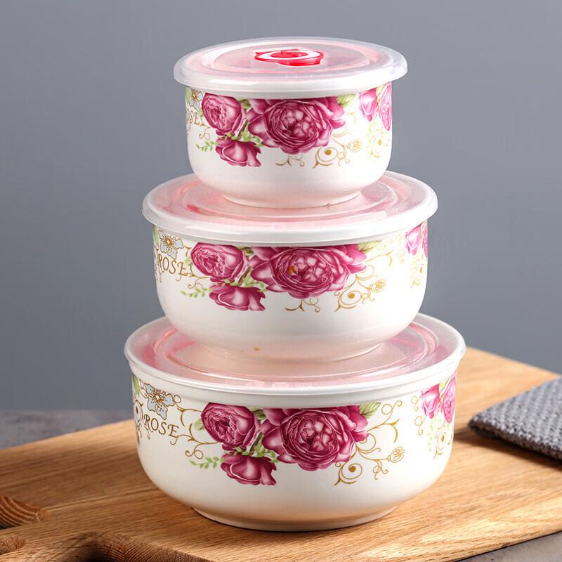 Qiwei 3-Piece Microwave Ceramic Fresh-Keeping Bowl Set