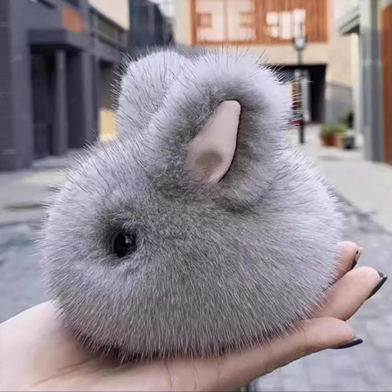 Mini Jade Rabbit Plush Keychain - Cute Cartoon Doll with Mink Fur