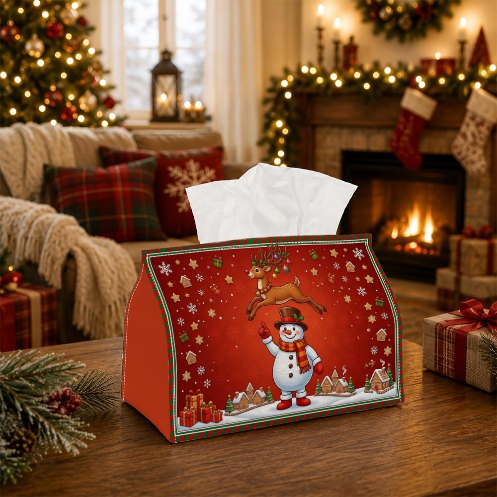 1pc Whimsical Winter Festive Tissue Box | Multi-Functional Christmas Napkin Box, Suitable for Home, Christmas Car Decoration Snowman Reindeer Gift Box