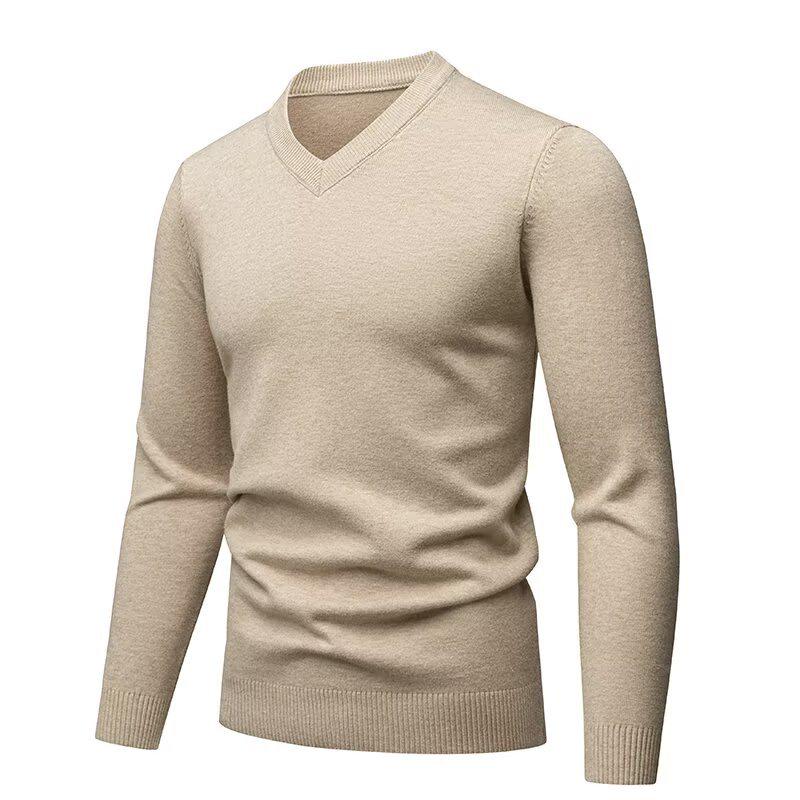 Autumn/Winter 2025 Men's High-Quality Wool V-Neck Sweater - Casual, Solid Color, Comfortable Base Layer Top.