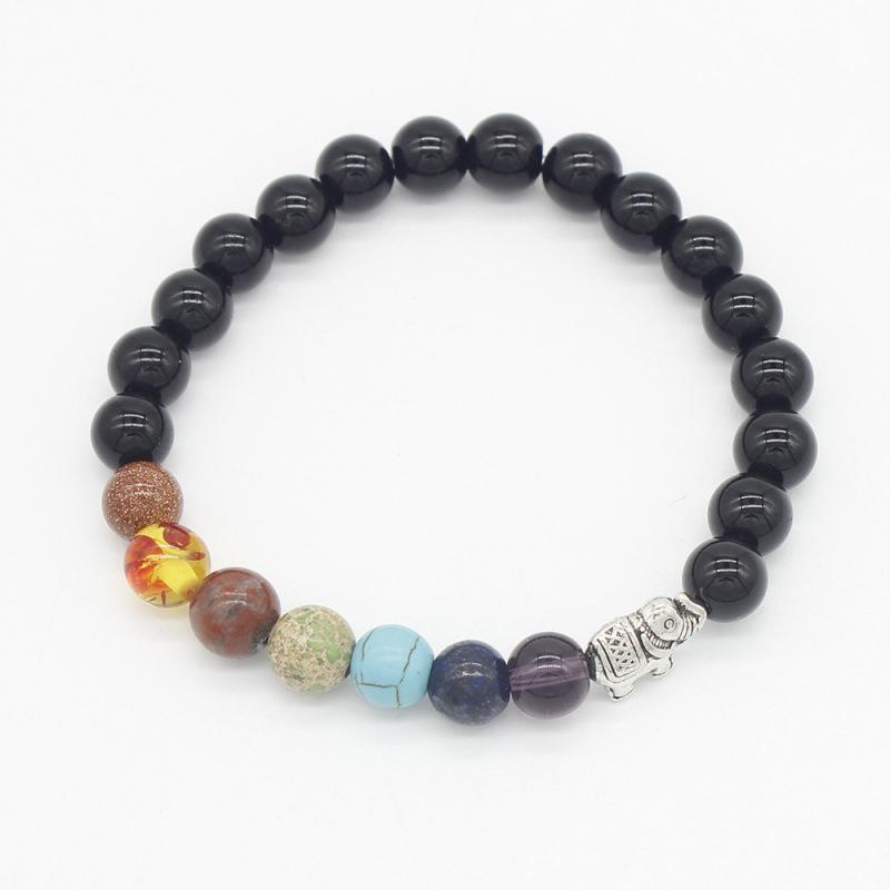 Seven Chakras 8mm Yoga Bracelet with Elephant Charm