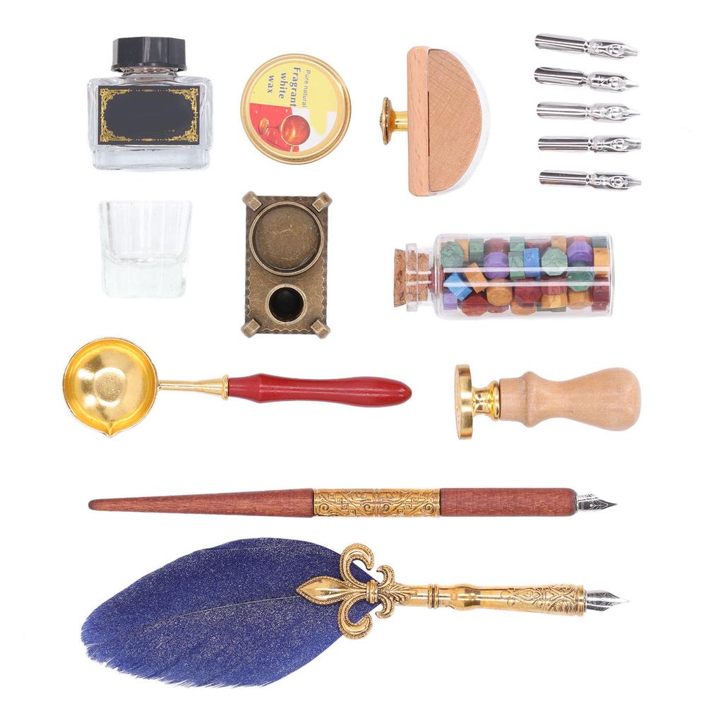Quill Pen and Ink Set Vintage Elegant Glossy Writting Exquisite Colors   Pen and Ink Set with  ing Wax