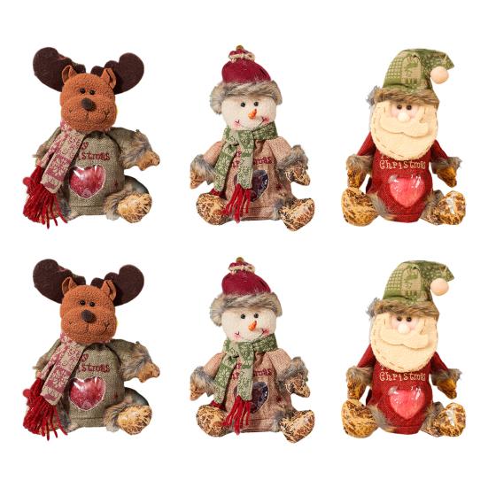 Yousheng Burlap Christmas Gift Bags Zipper Design Plush 3D Santa Snowman Doll Fruit Bags Reusable Fabric Storage Bag for Gifts Candy