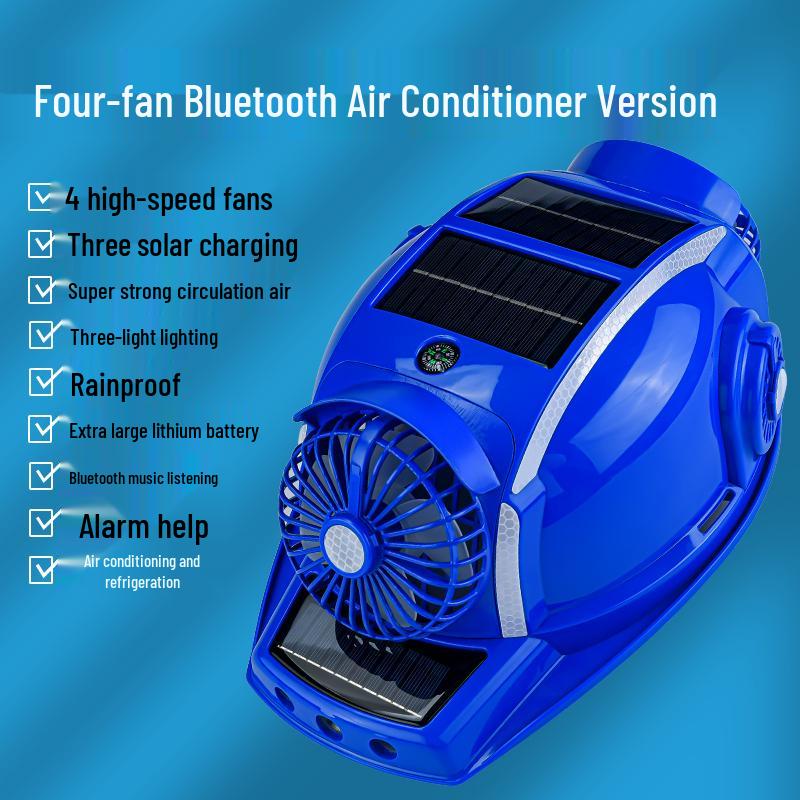 Six-Fan Multifunctional Cooling Hat with Solar Bluetooth Headlamp