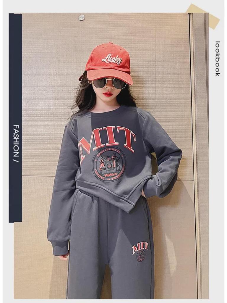 Mädchen 2024 Frühling/Herbst Modisches Buchstaben-Top & Lässige Hosen Set