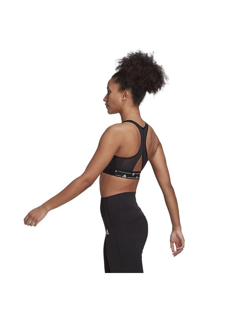 Adidas Powerreact Training Medium Support Three Stripes Bra BW237 Sports Bra Black Women's (HC7489) OT-B (AA-Bcup)