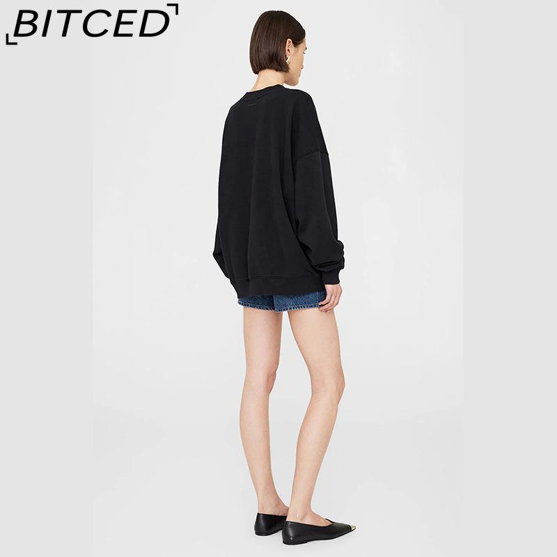 BITCED Women's Early Autumn Patchwork Embroidered Letter Sweatshirt