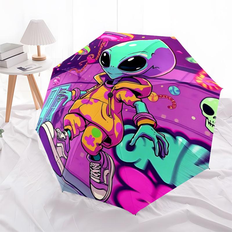 1pc UFO Alien Space Fashionable Automatic Opening/Closing Folding Umbrella with 8 Bones, Windproof Portable, Daily Use064