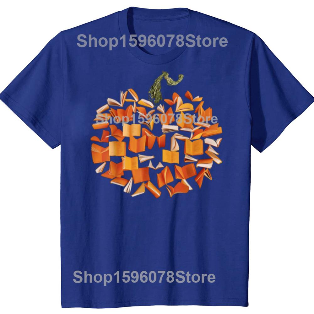 Funny Vintage Book Pumpkin Autumn Fall Librarians Bookworm TeacherTshirts Men Fashion Tshirt Cotton Loose Oversized T Shirt