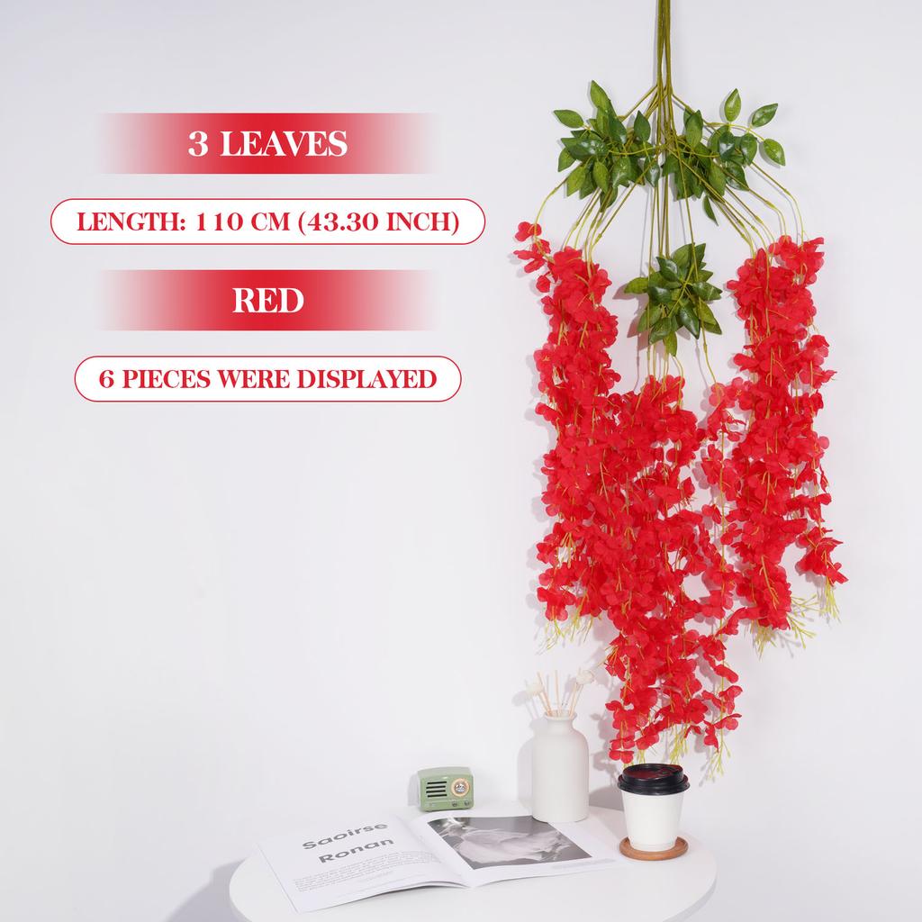 3Forks/ Branch Long Wisteria Artificial Flowers with Green Leaves for Wedding Room Decor Garland Decor Flores Artificiales Wazon