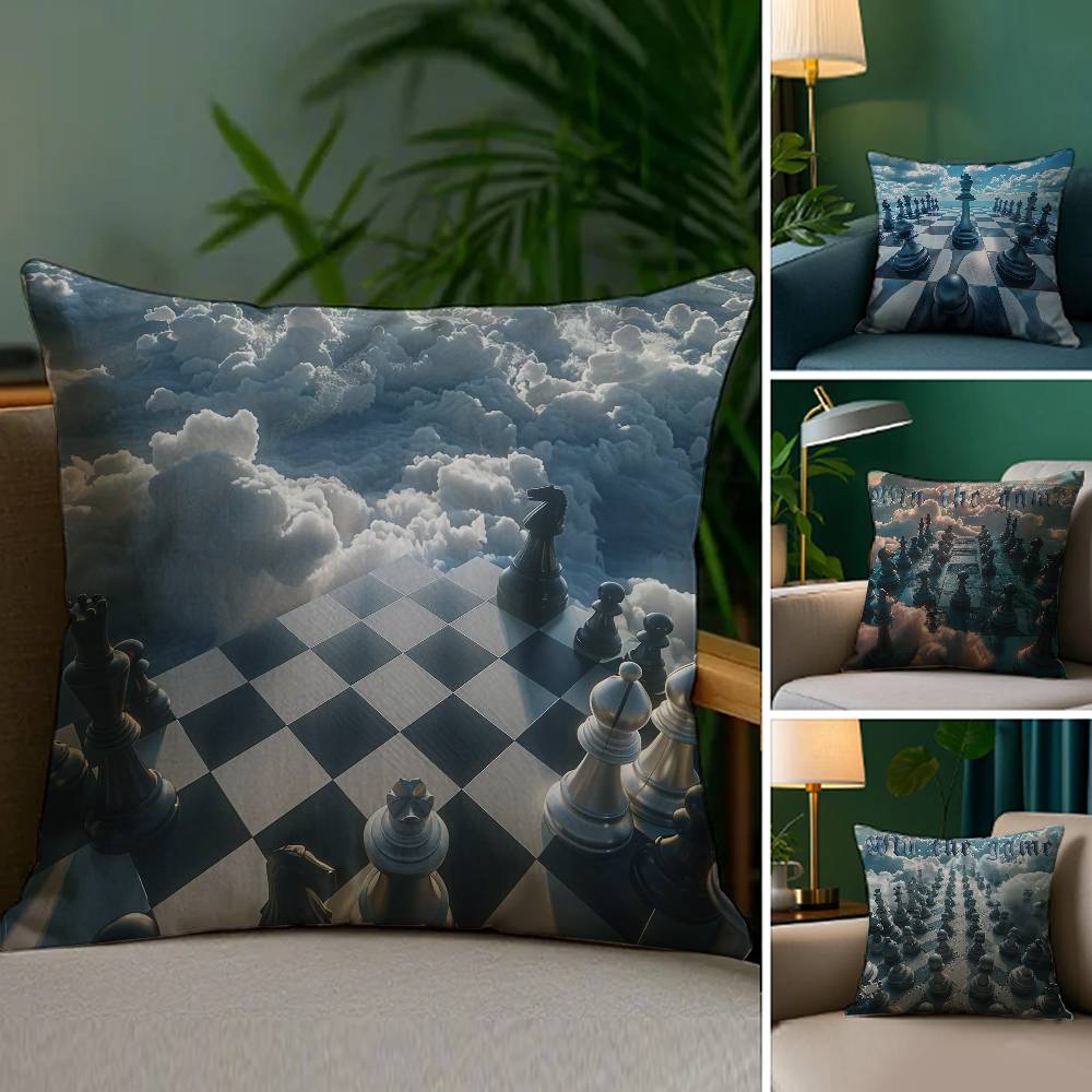 Home Decor Cloudy Chessboard: Win the Game Pillow Cover Pattern Cushion Cover Suitable for Sofa Bedroom Car Pillow Cover