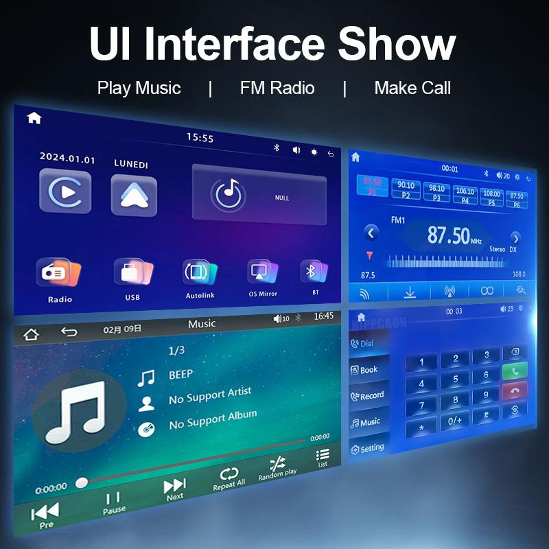 Multifunctional Car Radio 7 Inch IPS Touch Screen 1 Din Wireless Android Auto Carplay 7 Color Bluetooth Type-C Charging Mirror Link Stereo Playback
