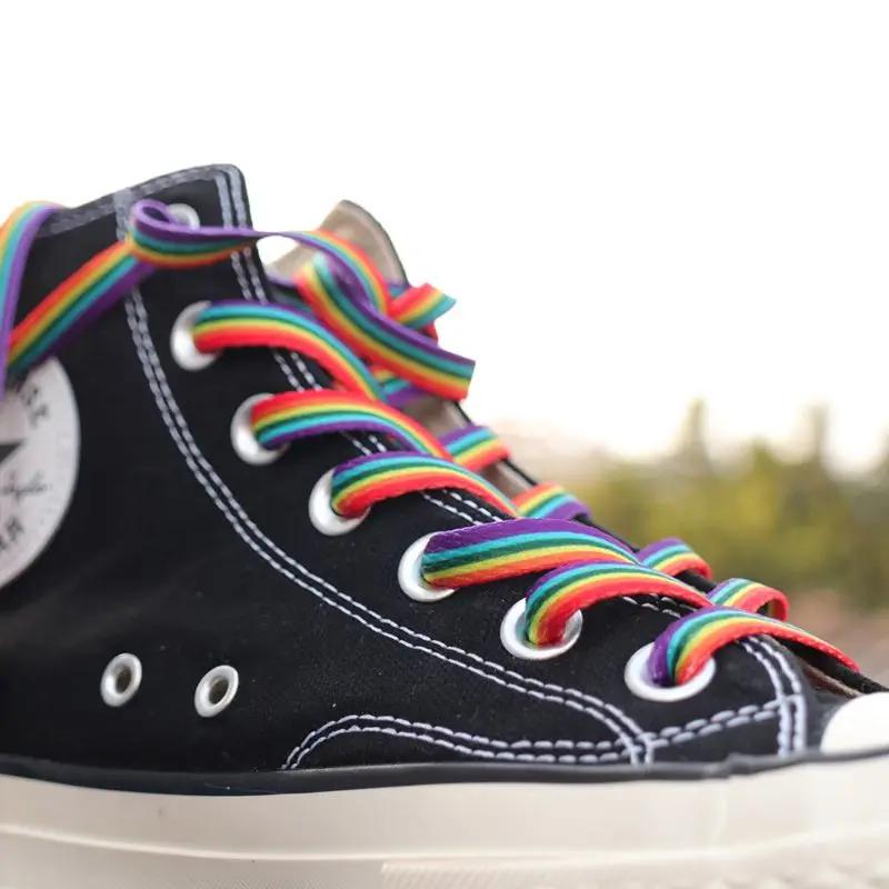Flat Rainbow Shoelaces for Sneakers Colorful Shoe Laces Colored Gradient Shoelace for Canvas Shoes Lace for Tennis Women Man