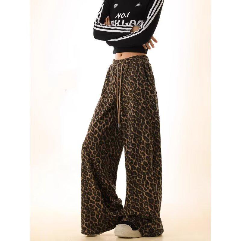 Unisex Camouflage Leopard Print Elastic Waist Wide-Leg Pants - Comfortable, Slimming, and Versatile Casual Wear