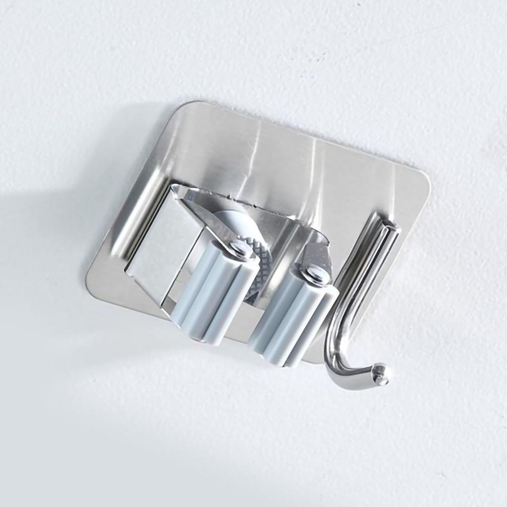 Wall Mounted Mop Clip Stainless Steel Punch Free Glue Installation Multifunction Mop Broom Holder