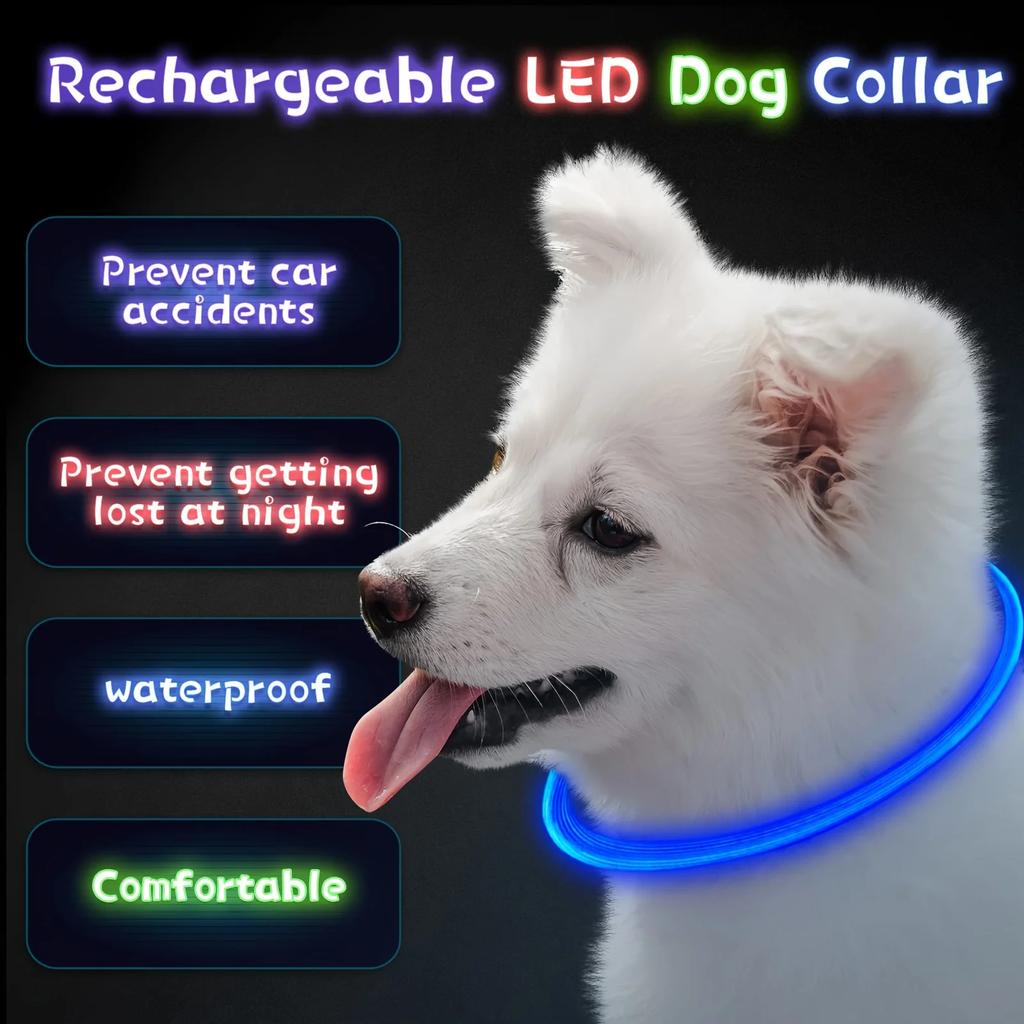 USB-wiederaufladbarer Glasfaser-Halsband Haustier Hund LED-Licht-Halsband Leuchtendes Anti-Verlust Hundehalsband USB-wiederaufladbares Hundehalsband Halsband