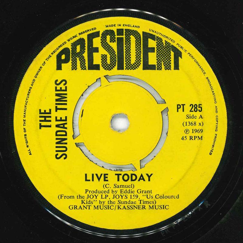 

7-дюймовая пластинка SUNDAE TIMES - Живи сегодня PT285 President Records 1969 Великобритания Рок Б/У