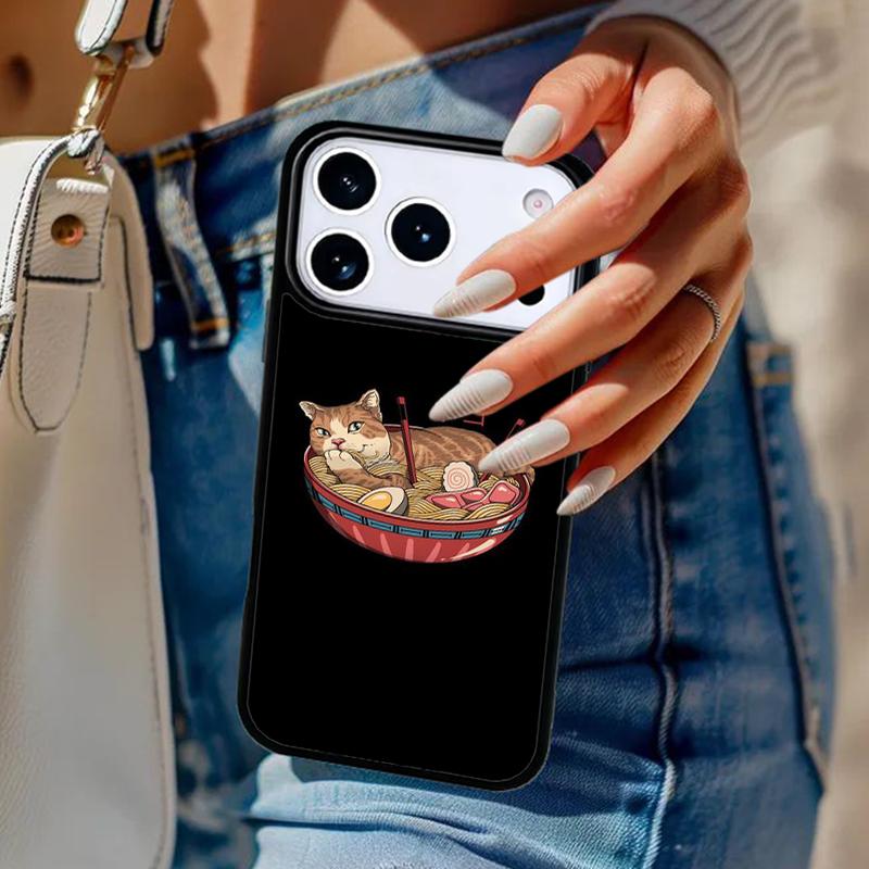 Ramen Cat Japanese Art Phone Case For iPhone 17 Air 14 15 13 12 Max Cover For Apple 16e 11 Pro Max Plus Coque