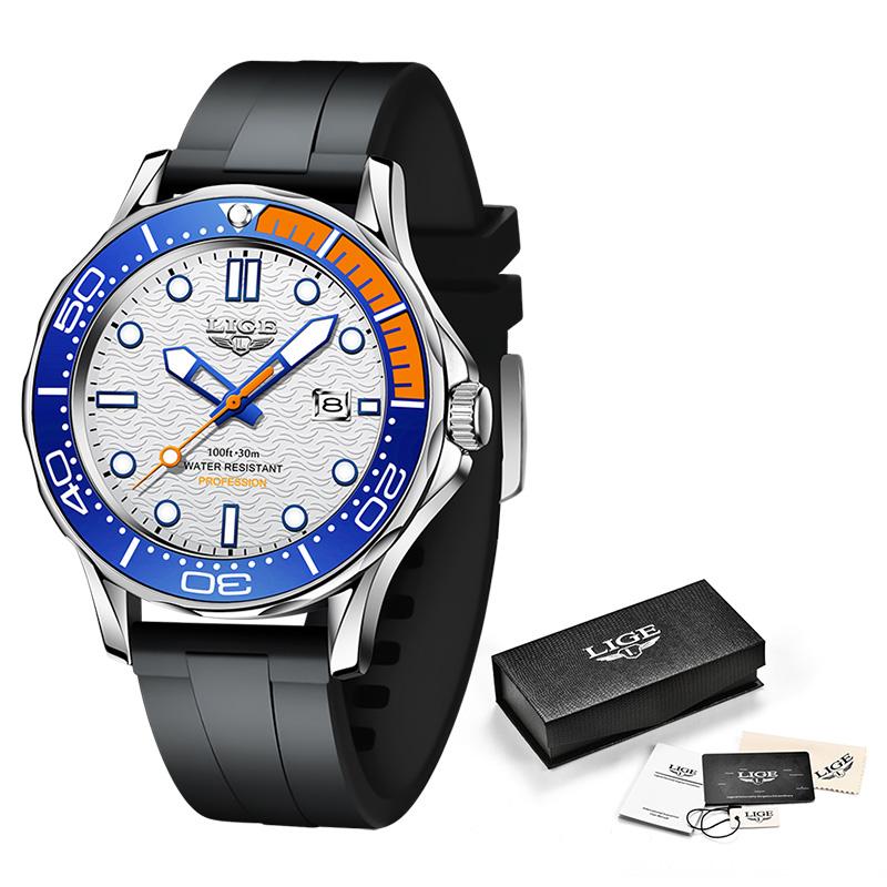 LIGE Brand Mens Watches Business Quartz Watch Men Silicone Band Sports Waterproof Watches Date Wristwatches Relogios Masculino