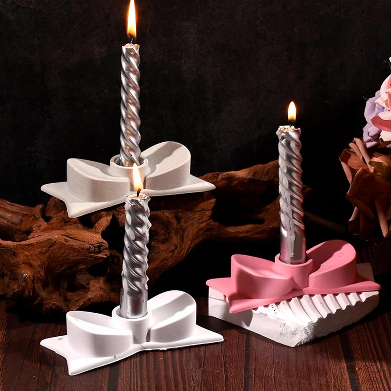 Resin Candlestick Holder Mold Bowtie Candle Holder Silicone Mold Art Craft Decorative Casting Mould For Concrete Cement Gypsum