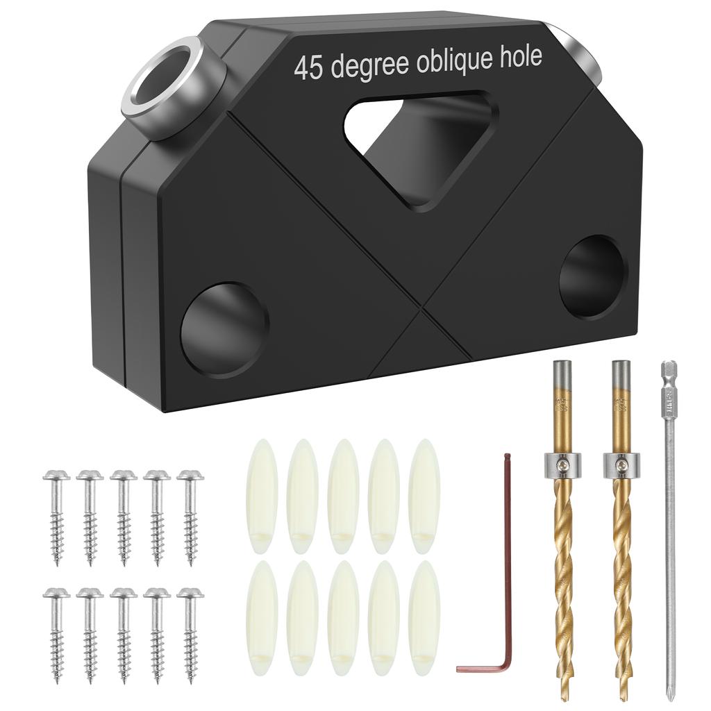 45° Angle Drill Guide Jig Aluminum Alloy Dowel Jig Kit 45° Oblique Hole Drilling Positioner Drilling Hole Locator Sturdy