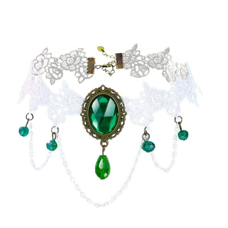 Women Lace Necklace Green Crystal Hangable Pendant Charm Ornament for Wedding Birthday Holiday Present Gift