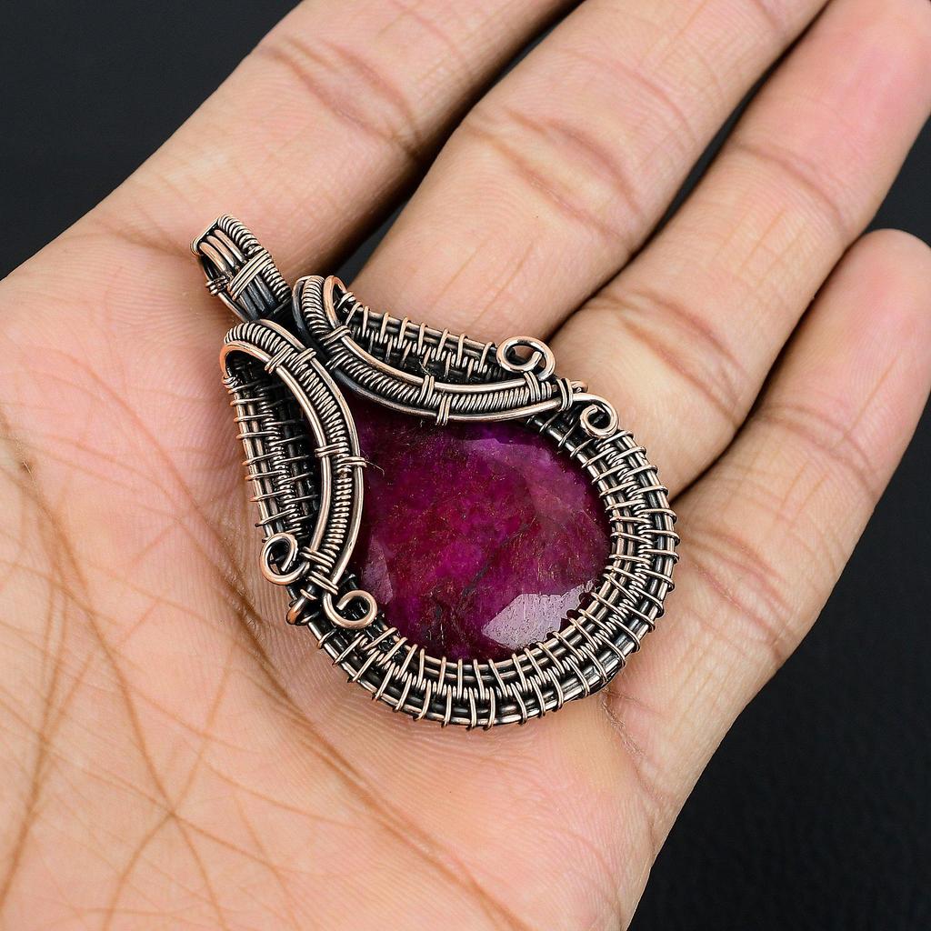 Ruby Pendant Gemstone Jewelry, 999 Copper Wire Wrapped Handmade Pendant, Latest Design Jewelry