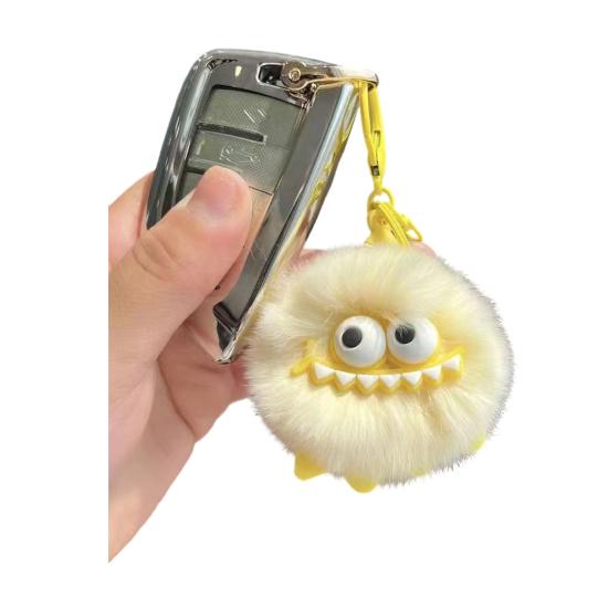 Monster-Inspired Plush Keychain Soft Fuzzy Fur Ball with Big Eyes & Teeth Eye-catching Bag Charm for Keys Backpacks Fun Gift for Teens & Adults
