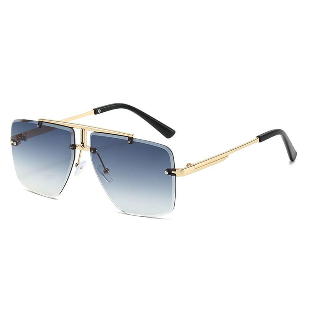 Oversized Double Bridge Sunglasses Square Frame Rimless Men's Shades UV Protection Frameless Street Shooting Eyewear