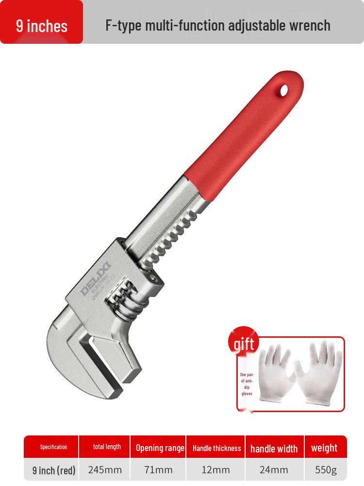 Delixi Multi-Function Adjustable Wrench with Large Opening and Thickened Jaw