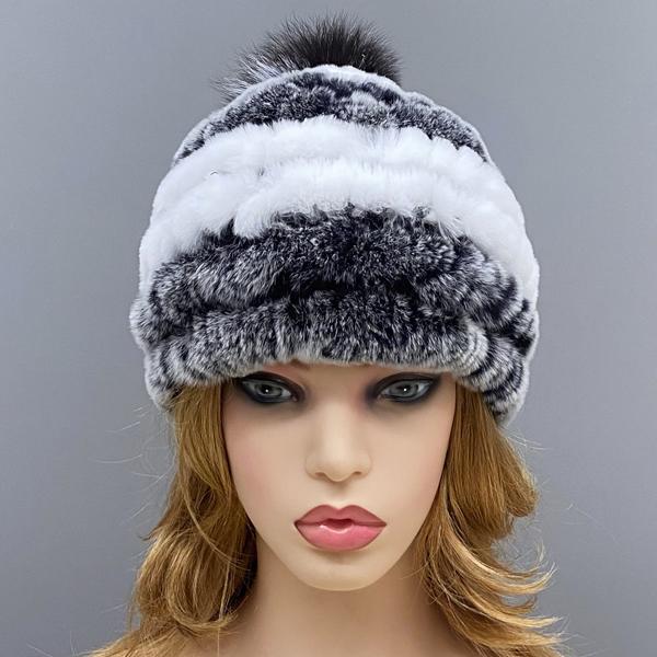 Căciulă Tricotată cu Pompom pentru Femei Iarnă Caldă Blană Naturală de Iepure Rex Vulpe Pompom Cranii Fete Căciuli Groase Colorate
