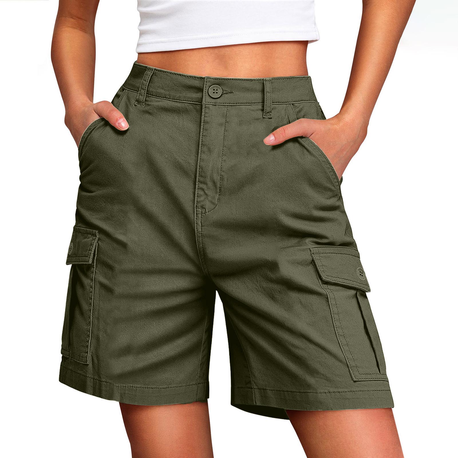 

Womens High Waist Cargo Shorts with Multiple Pockets Relaxed Fit Button Front Casual Cotton Shorts for Summer Wear L армия зеленый
