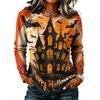 Women's Casual Long Sleeve Halloween Print T-Shirt Round Neck for Fall Parties